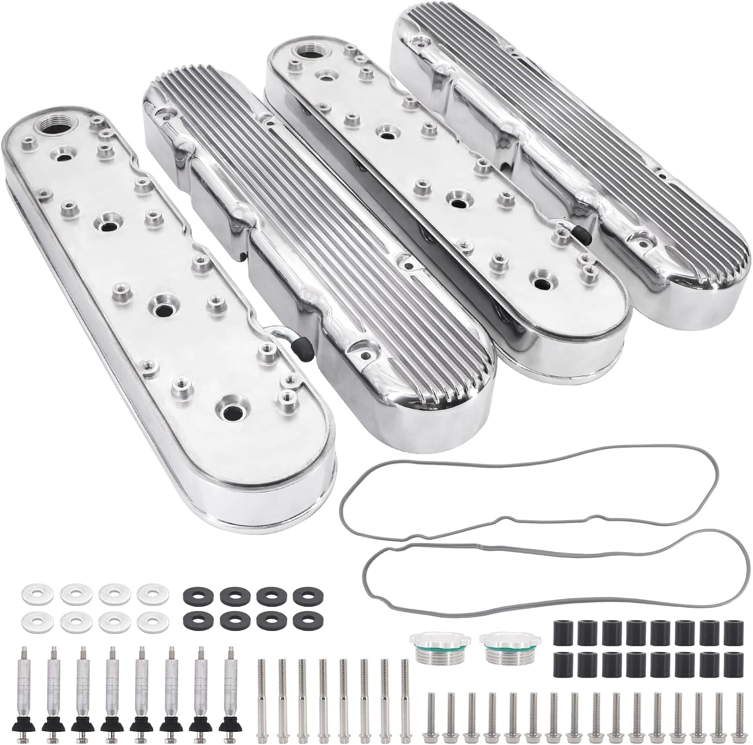 LS – Cubiertas de válvula de aluminio fundido con aletas y soportes de bobina compatibles con Che-vy Small Block SB V8 293 325 376 427 LS1 LS2 LS3