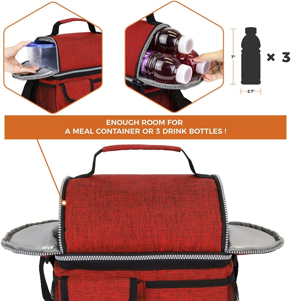 Opux – Bolsa de almuerzo aislada de doble compartimento para hombres y mujeres  Bolsa de almuerzo reutilizable con correa para el hombro, forro