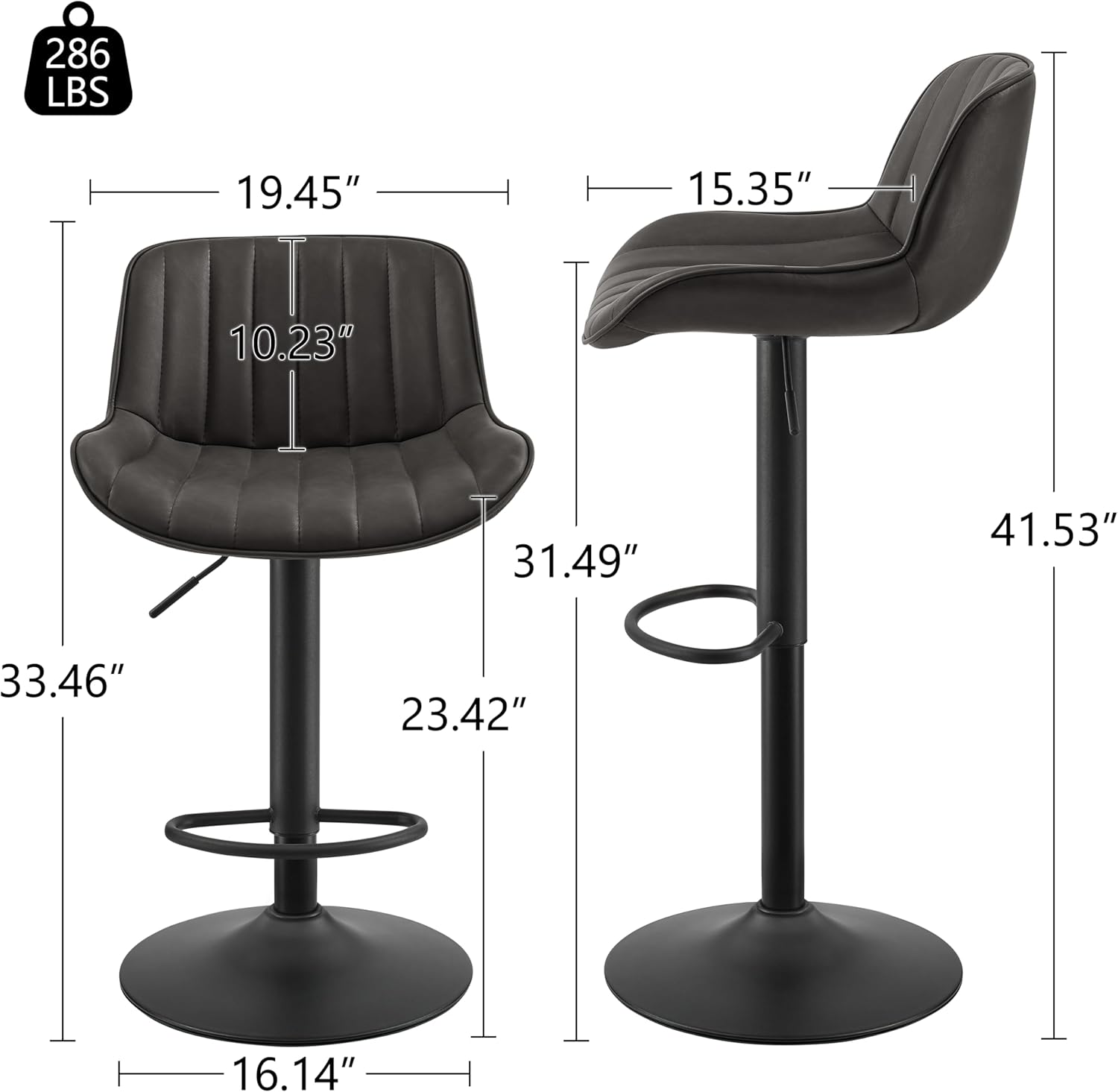 Art Leon Morden – Juego de 2 taburetes de bar de piel sintética con respaldo, silla giratoria ajustable para el hogar, cocina, isla pub, base con