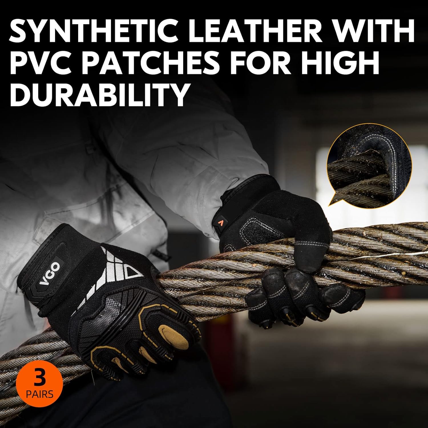 Vgo – 3 pares de guantes sintéticos para protección de impactos, para mecánicos y perforadores, alta destreza, reduce vibraciones, compatibilidad
