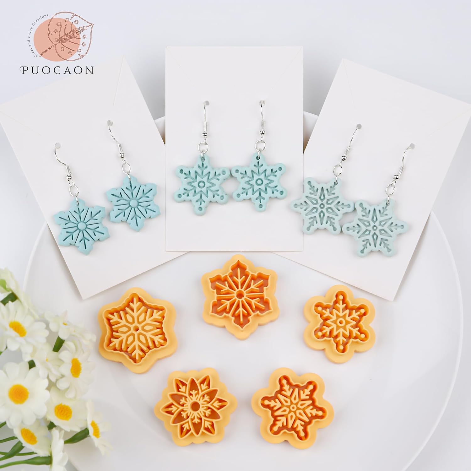 Puocaon Cortadores de arcilla de invierno de nieve, 10 piezas de cortadores de arcilla para decoración de copos de nieve de Navidad para joyas de