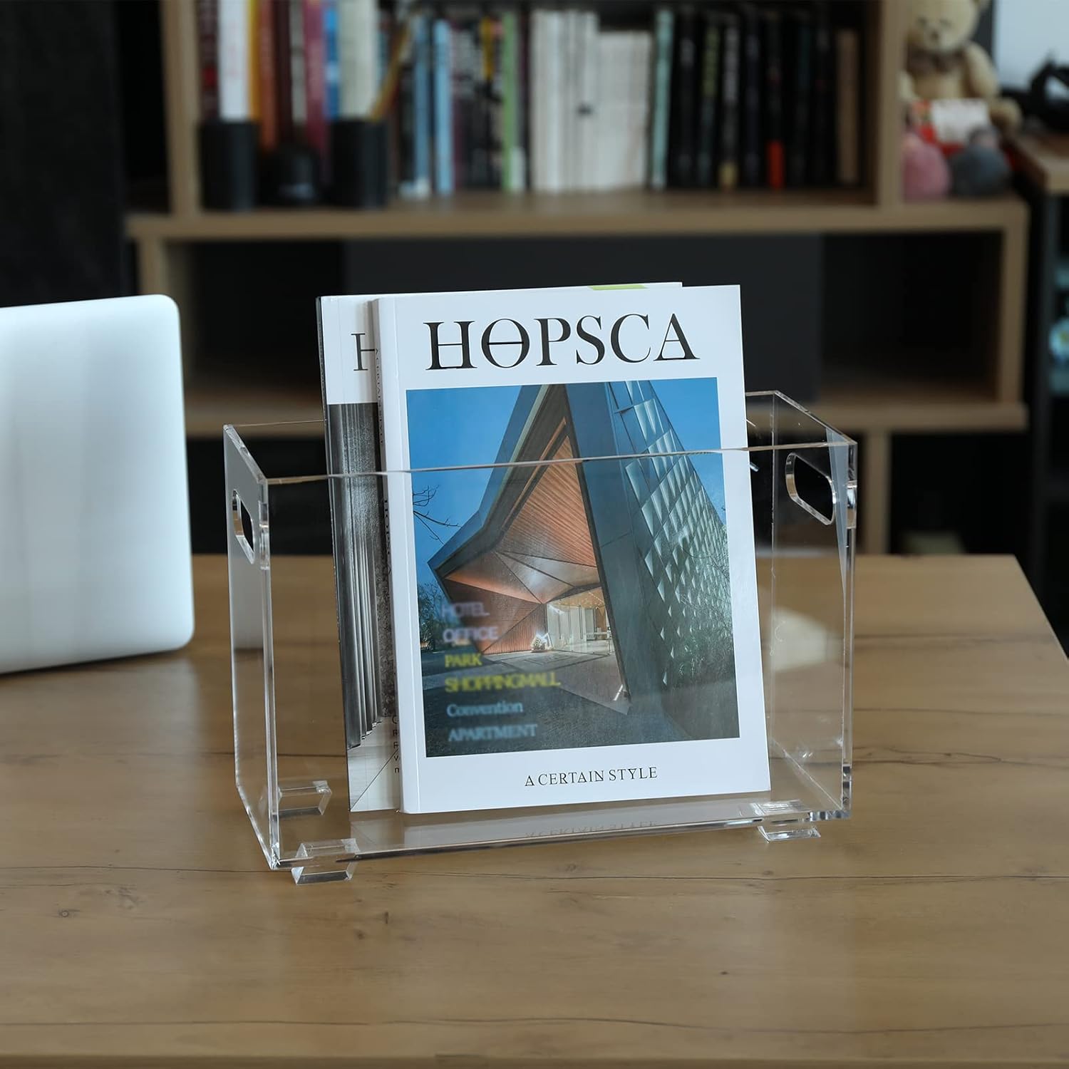 Revistero acrílico transparente, estante para revisteros que ahorra espacio, cesta para libros, organizador de almacenamiento para sala de estar,
