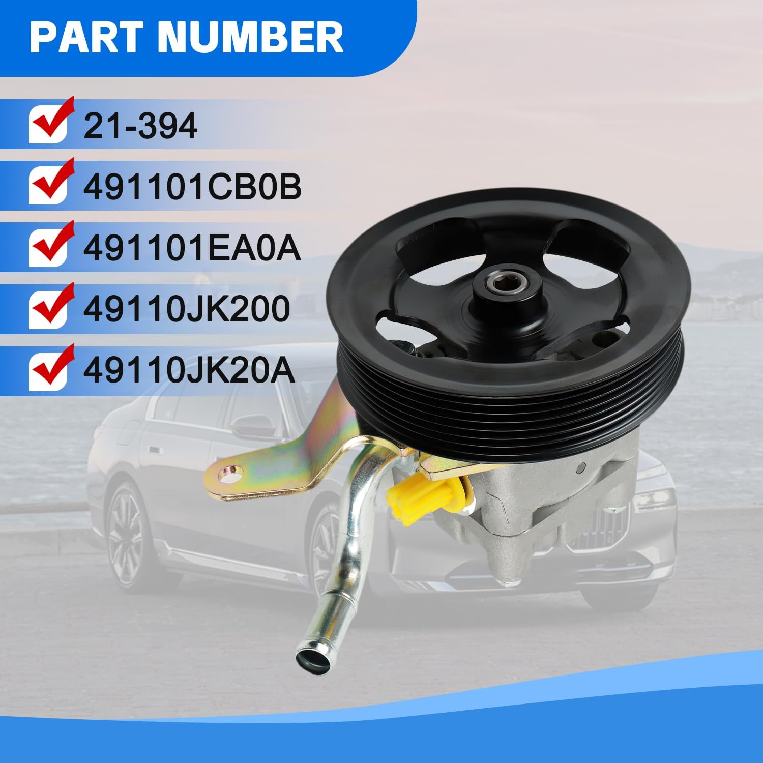 DAYSYORE Bomba de dirección asistida con polea 21-394 se adapta a Infiniti-EX35 G35 M35 Q40 Q50 Q60 Q70 Auto Bomba de piezas de repuesto