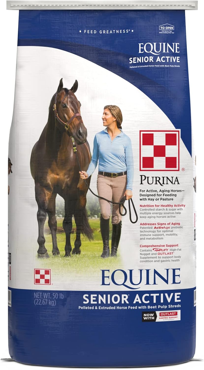 Purina  Alimentación activa para caballos equinos senior  Bolsa de 50 libras (50 libras)