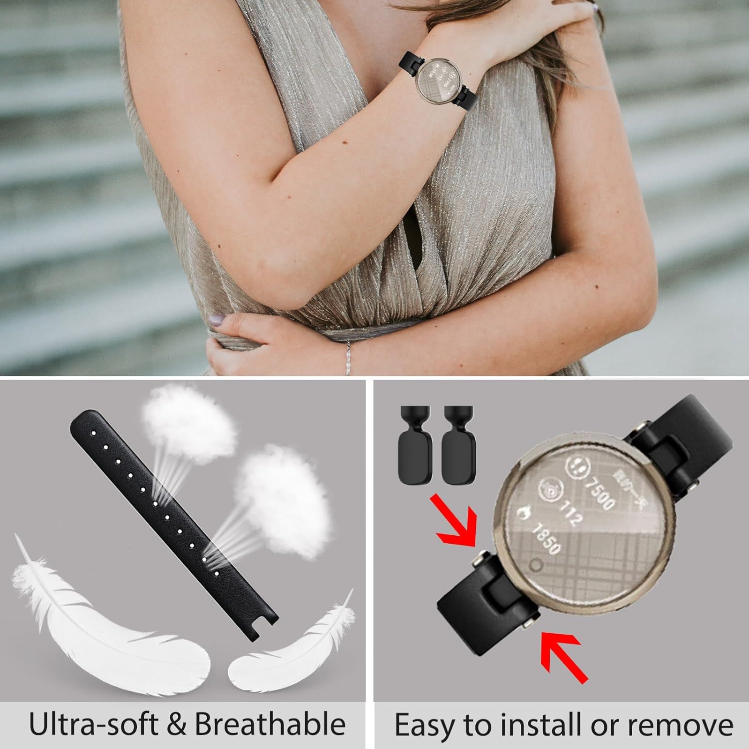 Miimall Leather Watch Band Compatible with Garmin Lily Smartwatch Strap, Replacement Watch Band Quick Release Strap Adjustable Stylish Wristband