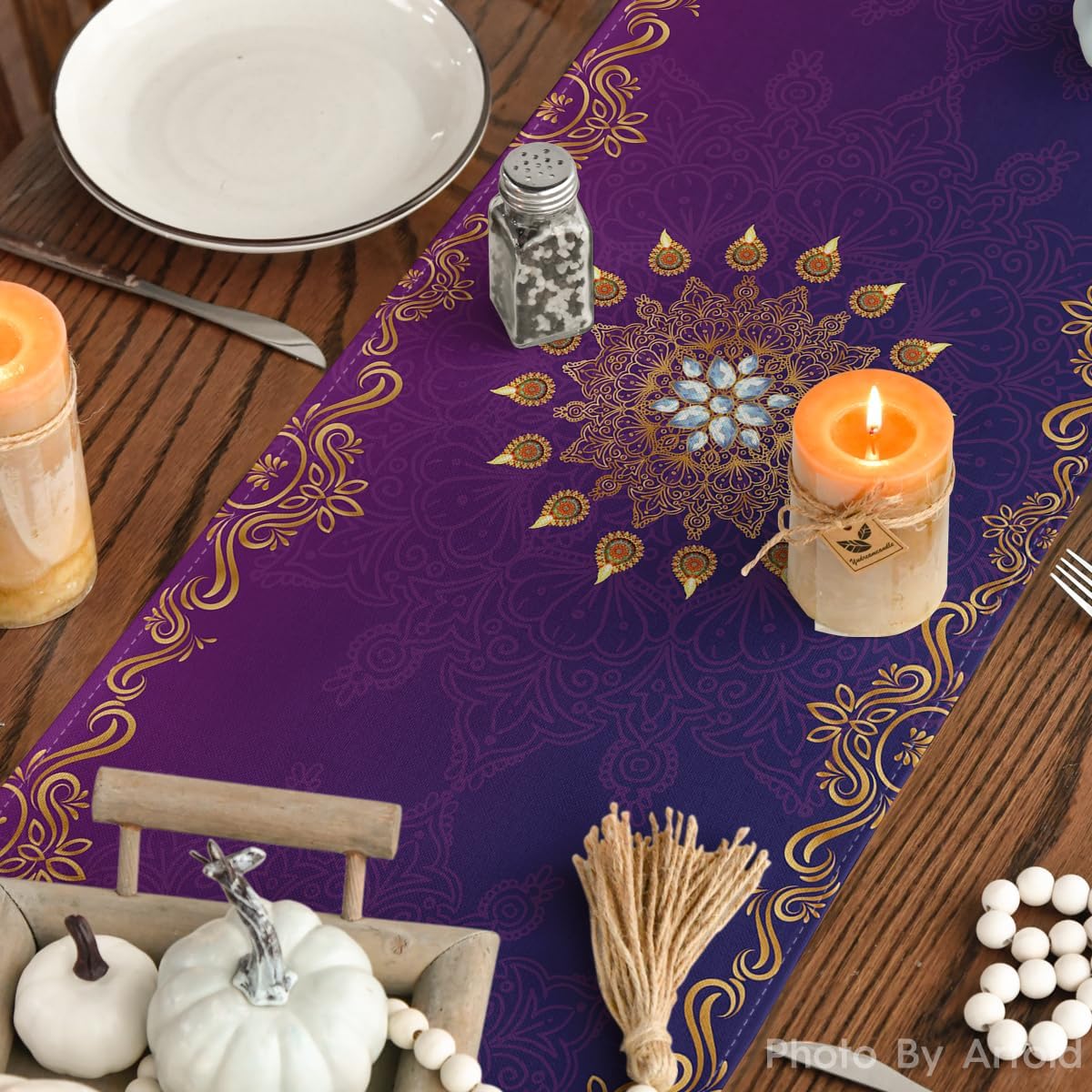 Artoid Mode Marigold Diwali – Camino de mesa, festival de luz, decoración de mesa de comedor indio para decoración de fiesta del hogar, 13 x 72