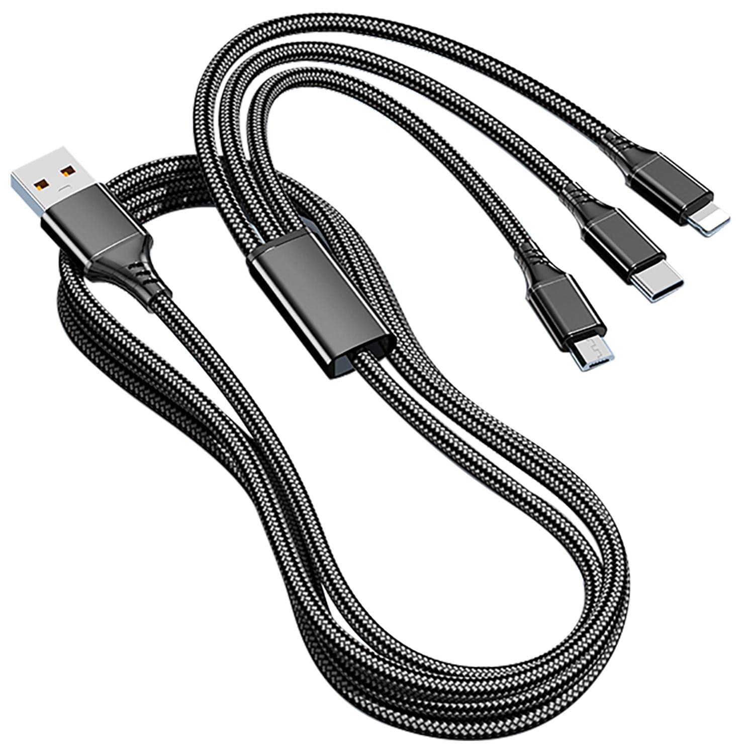 Cable de carga múltiple de 4 pies, adaptador de cable de carga múltiple universal 3 en 1 trenzado de nailon con puerto IPtipo Cmicro USB para