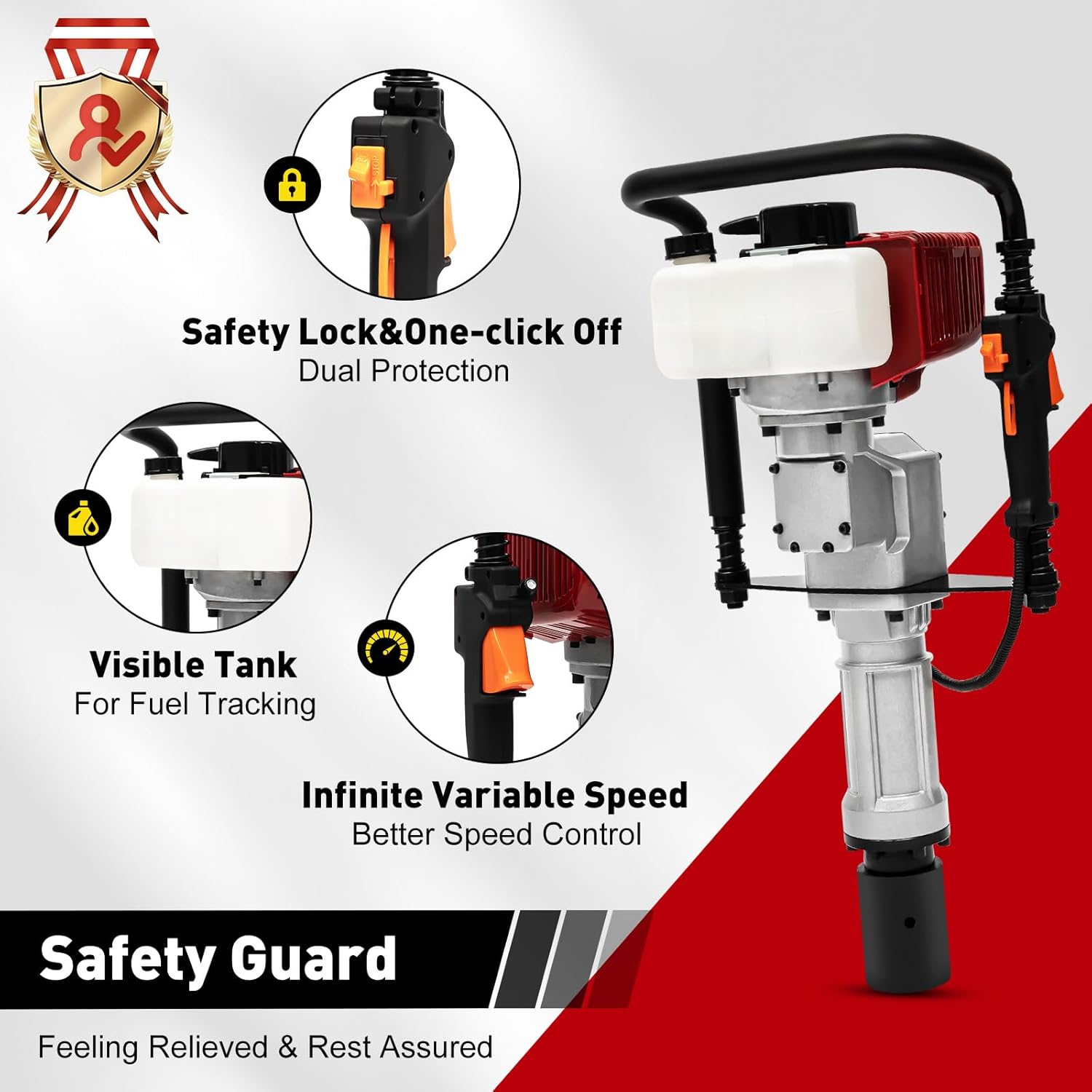 Conductor de poste en T accionado a gas, 52cc 2.3hp valla poste conductor, motor de gasolina pila conductor Jack Hammer 2.165 in 2.756 in, Dos