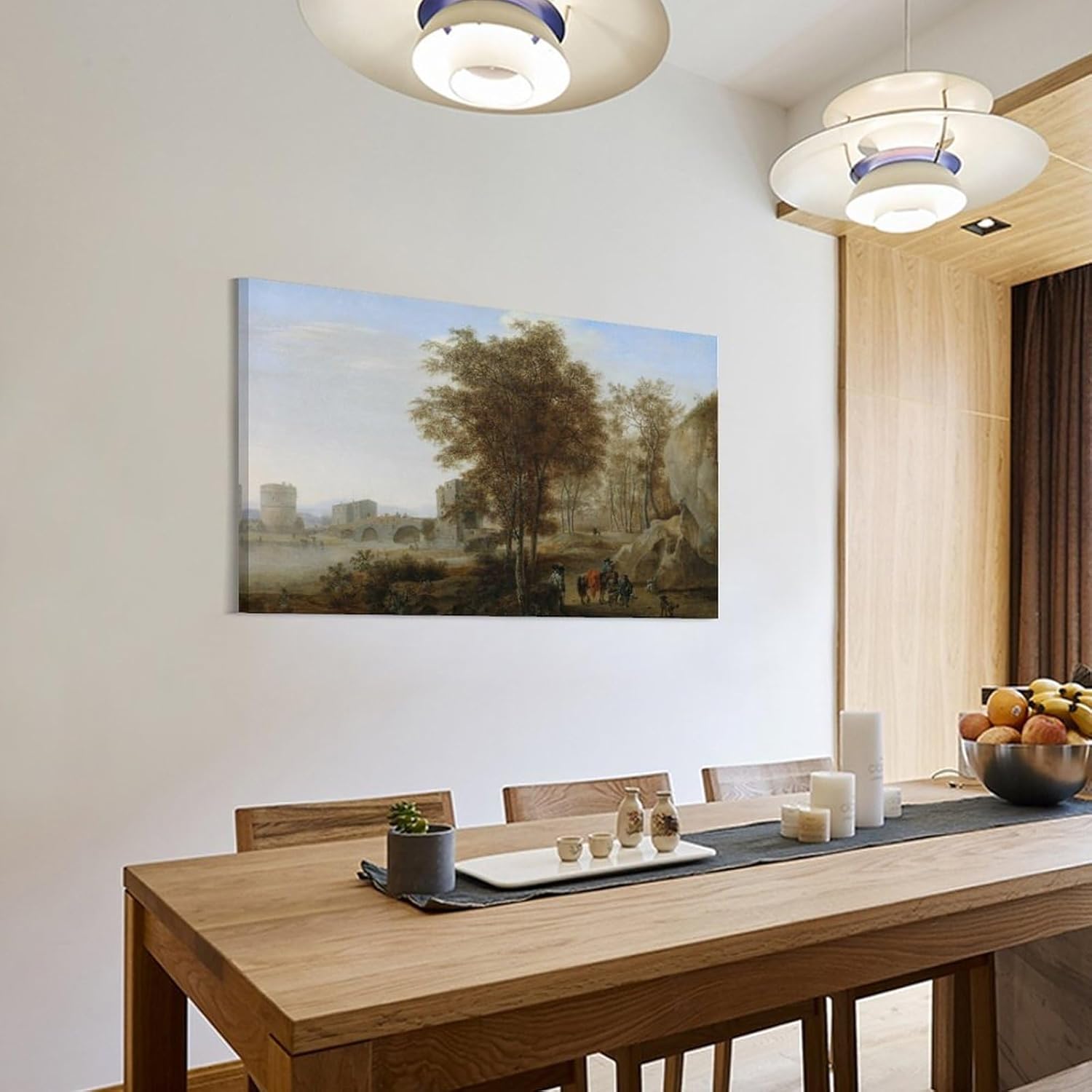 Viajeros en el Ponte Lucano sobre el Anio en Tivoli – Póster para pared, póster impreso en lienzo para decoración de dormitorio, sala de estar, 08 x