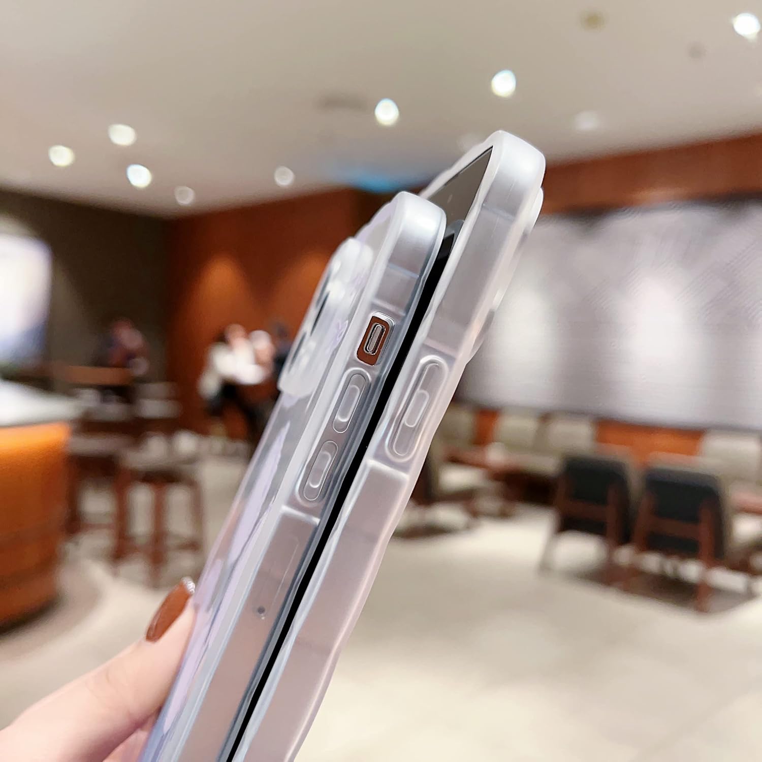 GUSDBSW Funda compatible con iPhone 15 Pro para mujeres y niñas, diseño de agarre ondulado de moda y patrón estético rizado, funda transparente de
