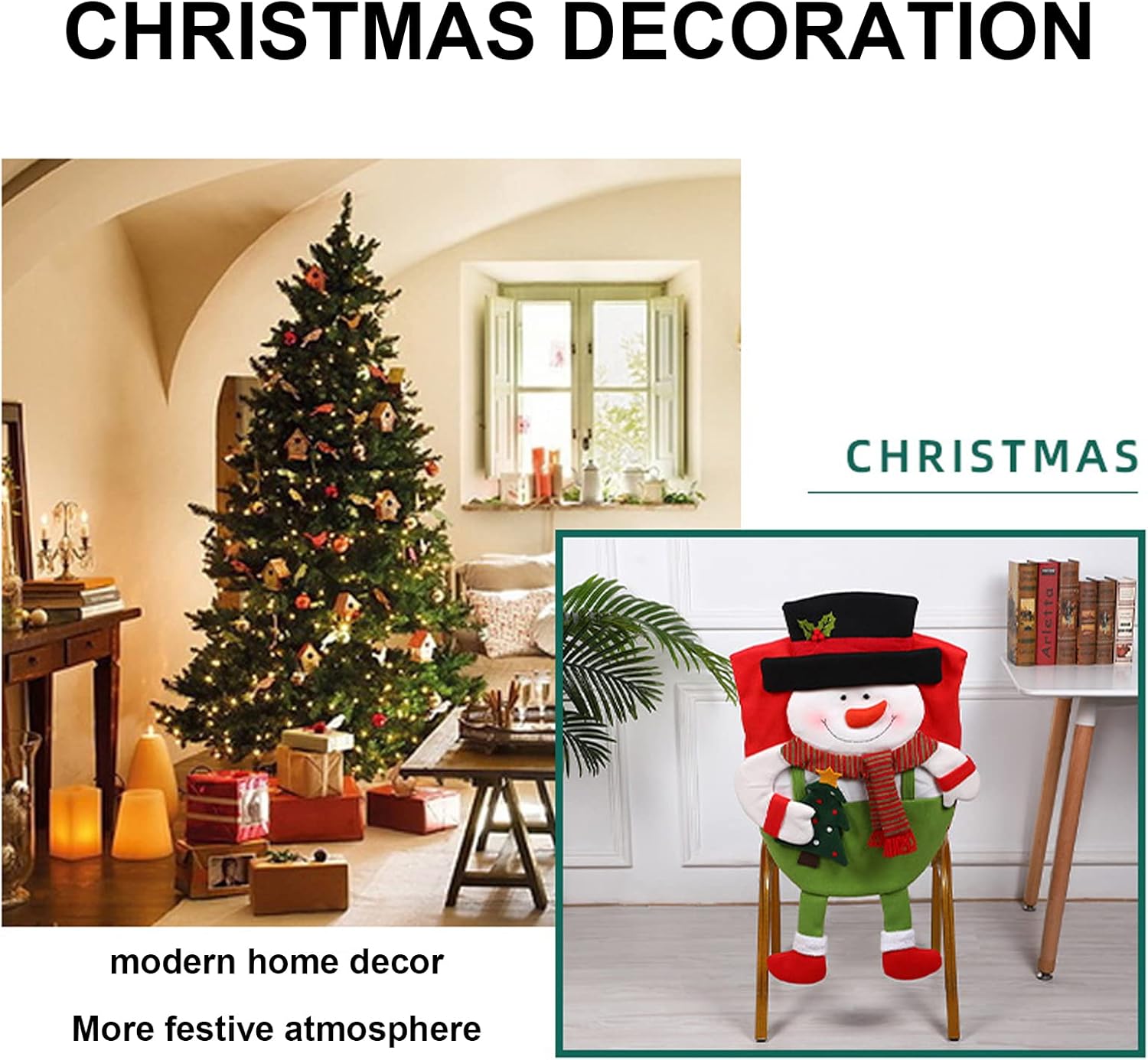 Juego de 2 fundas para respaldo de silla de Navidad, diseño de Papá Noel, muñeco de nieve, elfo, fundas para sillas de cena de Navidad, fundas para