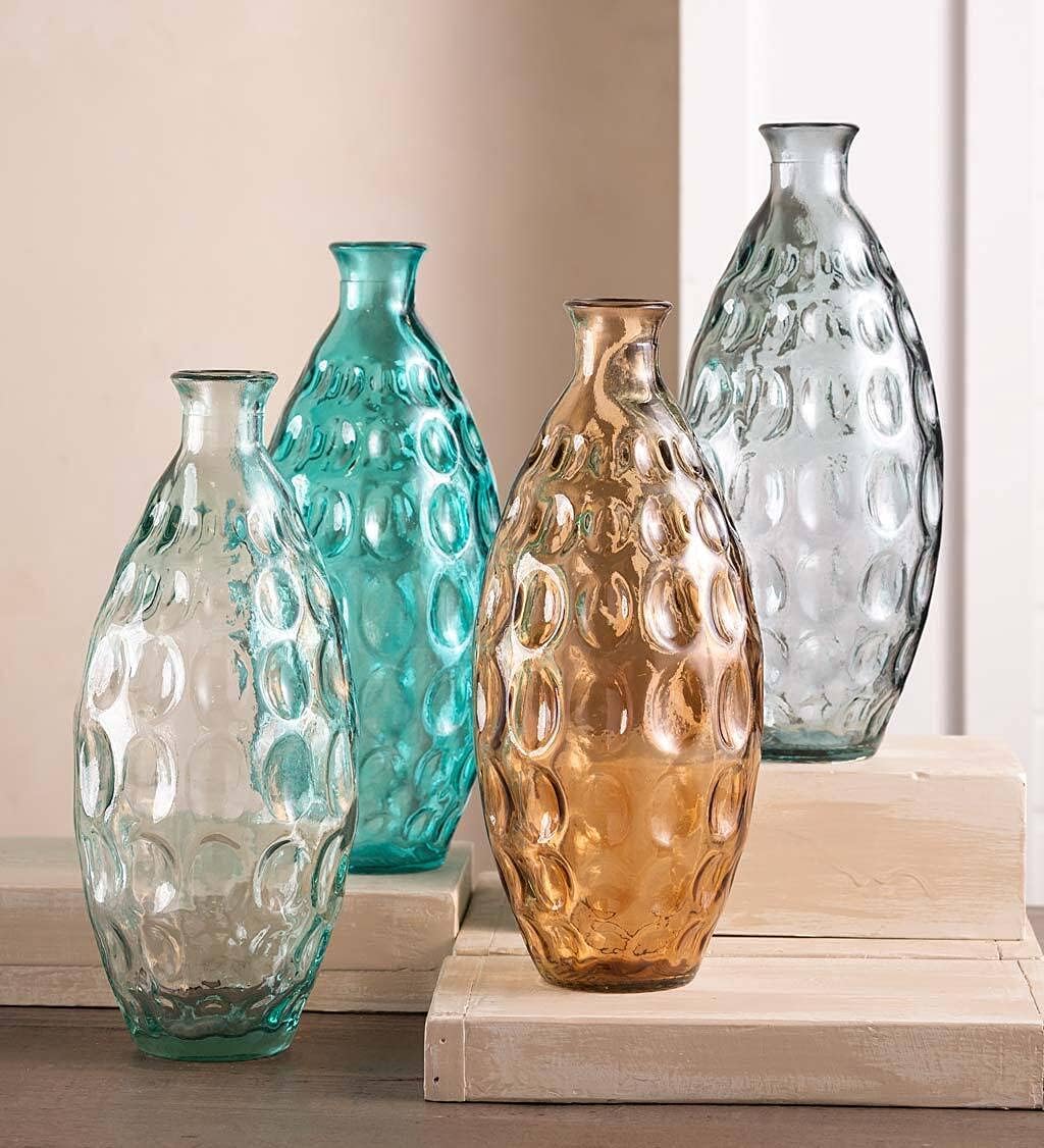 VivaTerra Jarrón de vidrio reciclado con hoyuelos Dune para arreglos florales y centros de mesa en ámbar, 4 pulgadas de diámetro x 12 pulgadas de