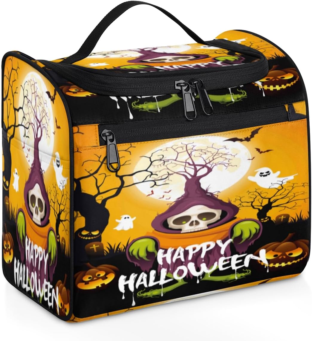 Classic Halloween Style Toiletry Bag for Women Travel Makeup Organizer with Hanging Hook Traveling Cosmetic Bags for Toiletries Accessories