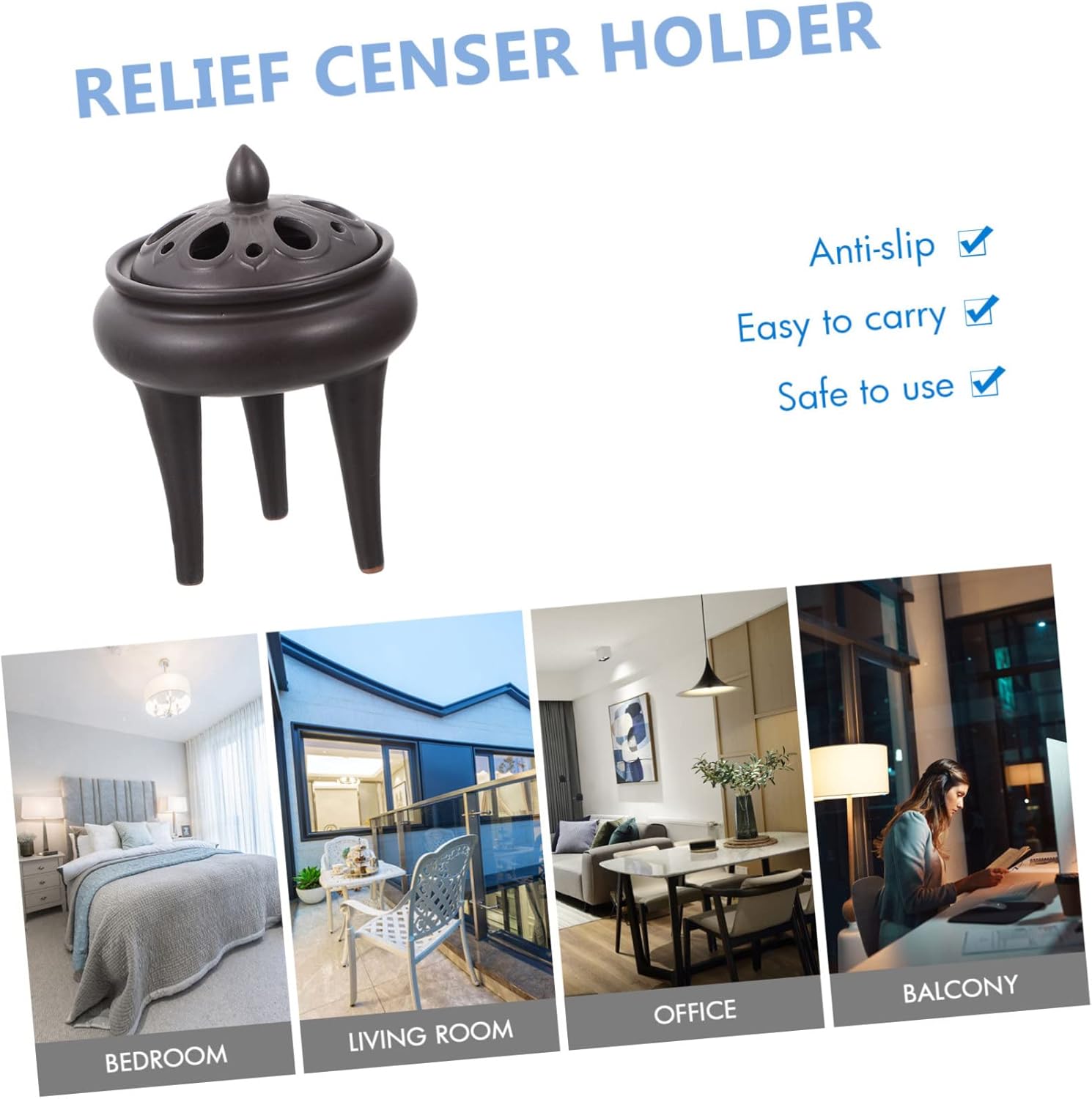 IMIKEYA Quemador de incienso con trípode, cono, quemador de incienso, decoración de escritorio, cascada, quemador de incienso de mesa, quemador de