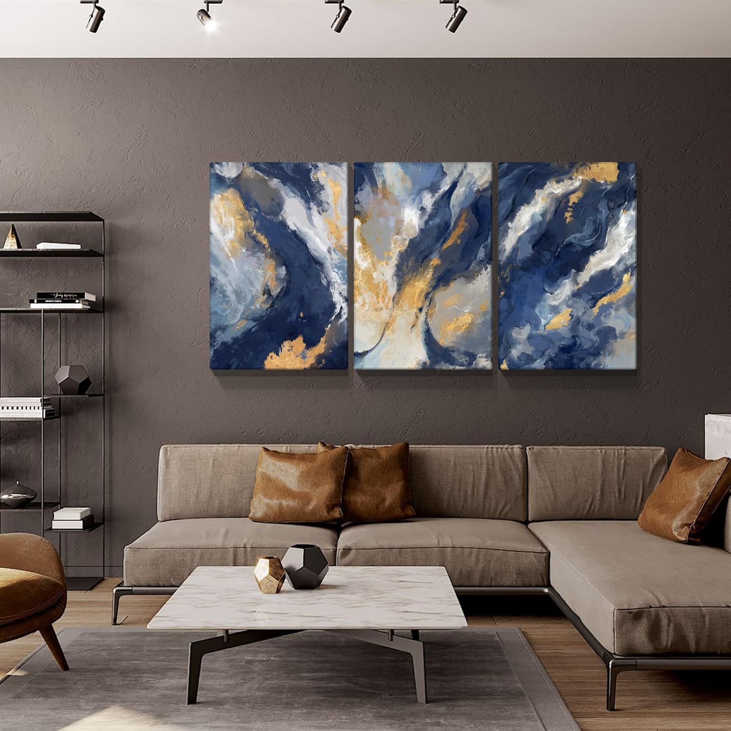 ZKBX – 3 piezas de arte abstracto para pared, pinturas azules y doradas, decoración minimalista de pared, póster de graffiti, arte moderno,