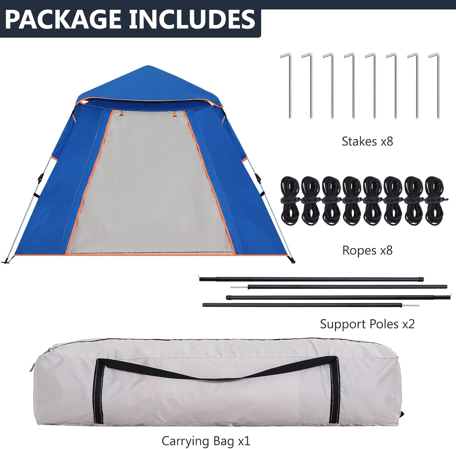 Tienda de campaña para 4 personas, tienda de campaña con un solo toque, tienda de campaña emergente, domo familiar, impermeable, para mochileros,