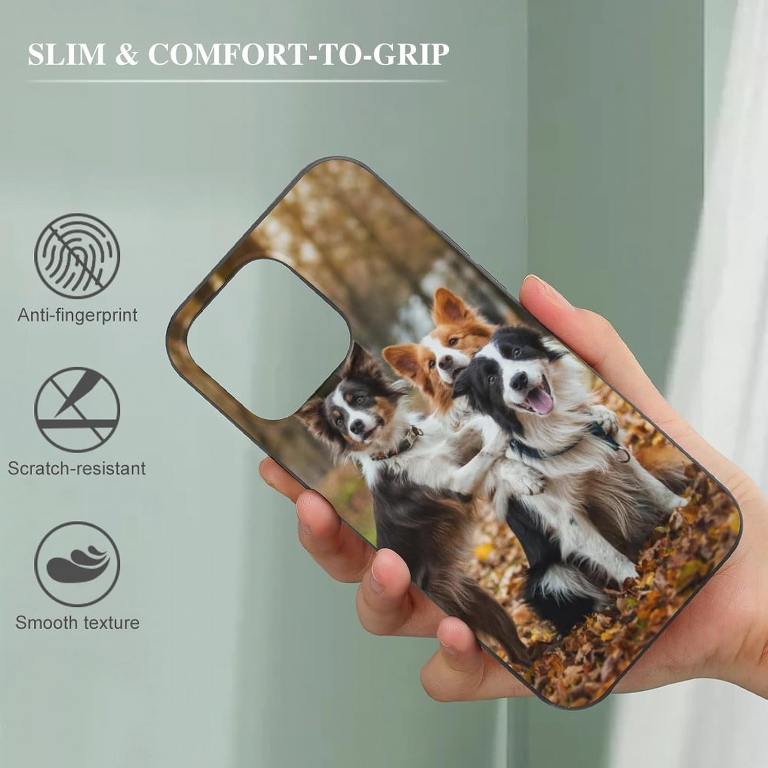 Funda compatible con iPhone 15 Pro Max con estampado de perro Border Collie a prueba de golpes, funda delgada de TPU para mujeres, hombres, niños y