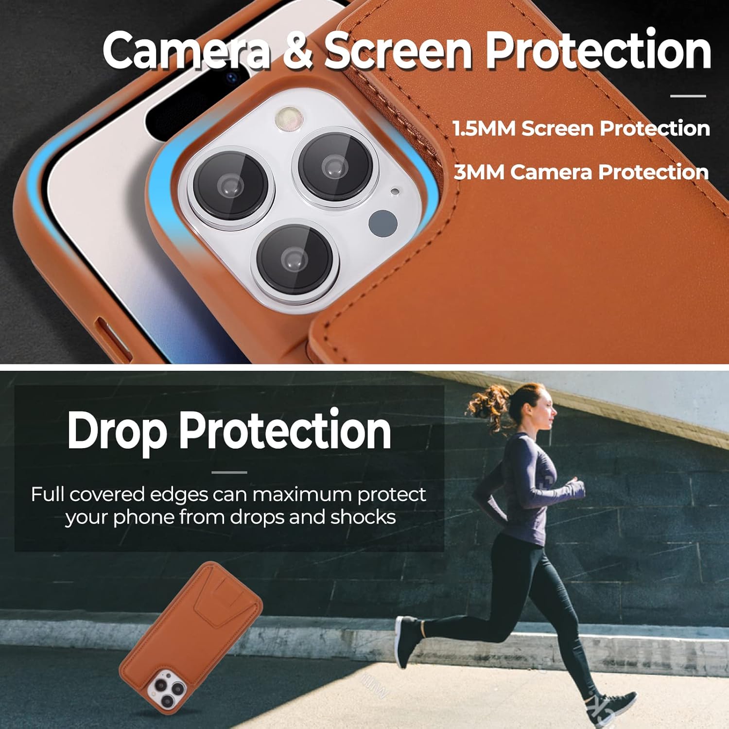 HANDODO Funda tipo cartera compatible con iPhone 14 Pro Max, funda magnética de cuero con ranuras para tarjetas, con bloqueo RFID, doble cierre,