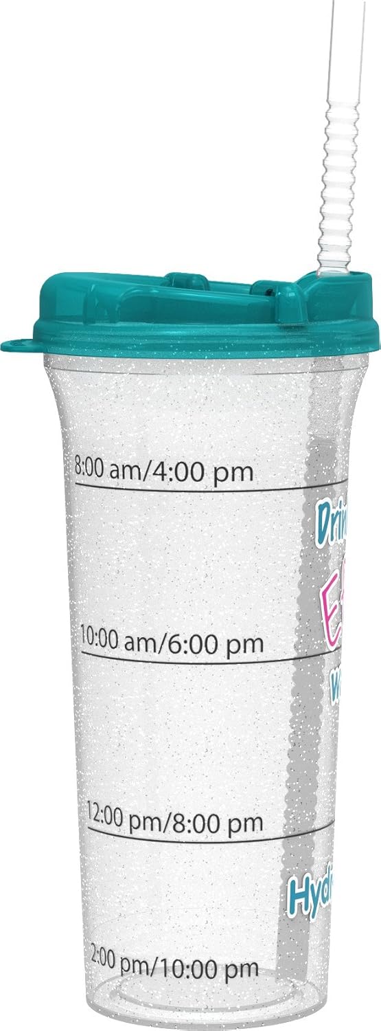 Botella de agua “Drink your Effin Water” Pink & Teal Hydr-8 de 32 oz con marca de tiempo