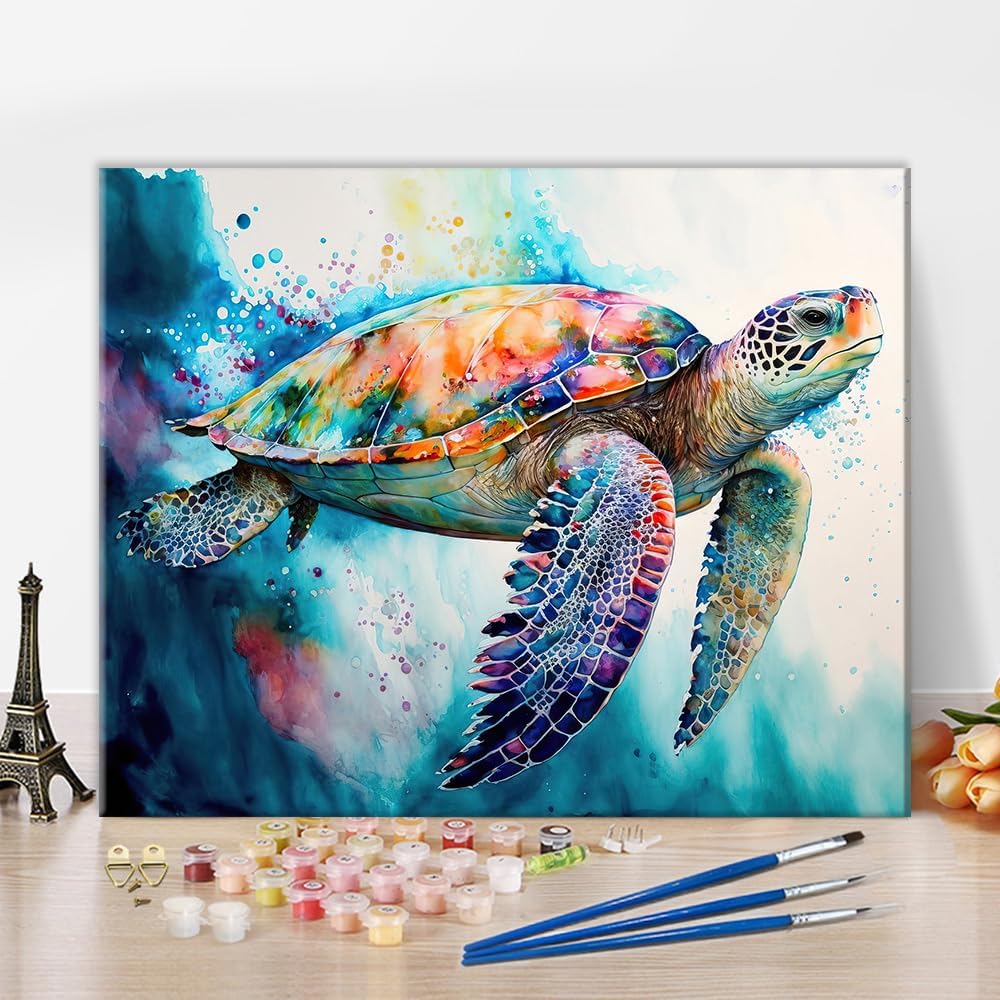Pintura por números, tortuga marina para adultos, kits de pintura por números sobre lienzo, animales, pintura al óleo a mano con pinceles y