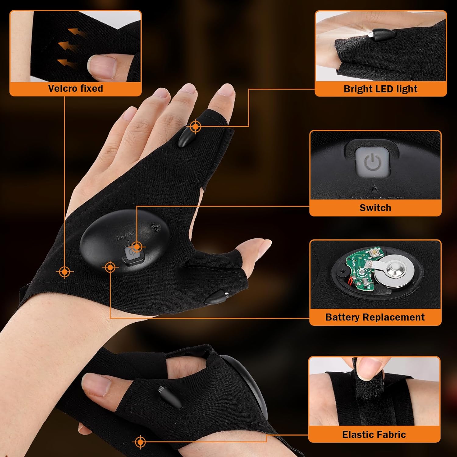 CENSGO Guantes con linterna LED, regalos para hombres, luces manos libres para papá, Navidad, Día del Padre, regalos de cumpleaños, guantes LED para