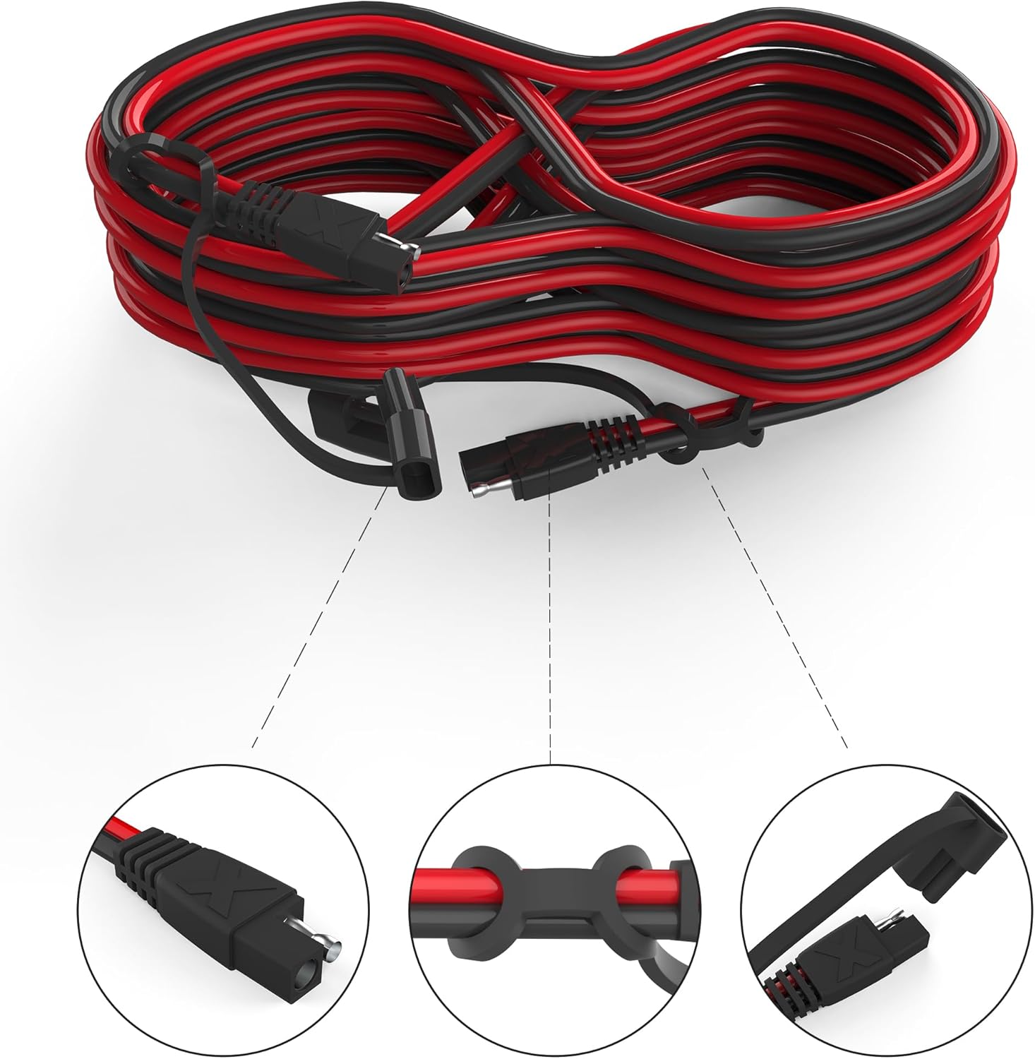 OYMSAE Cable de extensión SAE a SAE de 25 pies, conector de desconexión rápida 16 AWG, para automóvil, enchufe de cable de extensión de panel solar