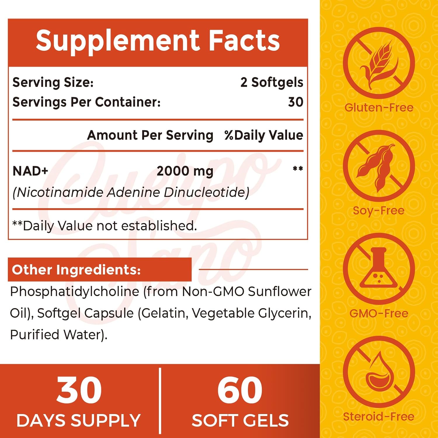 Suplemento liposomal NAD de 2000 mg  Alta absorción y NAD Pontecy, más eficiente que la nicotinamida ribósido, 100% puro NAD+ suplementos para