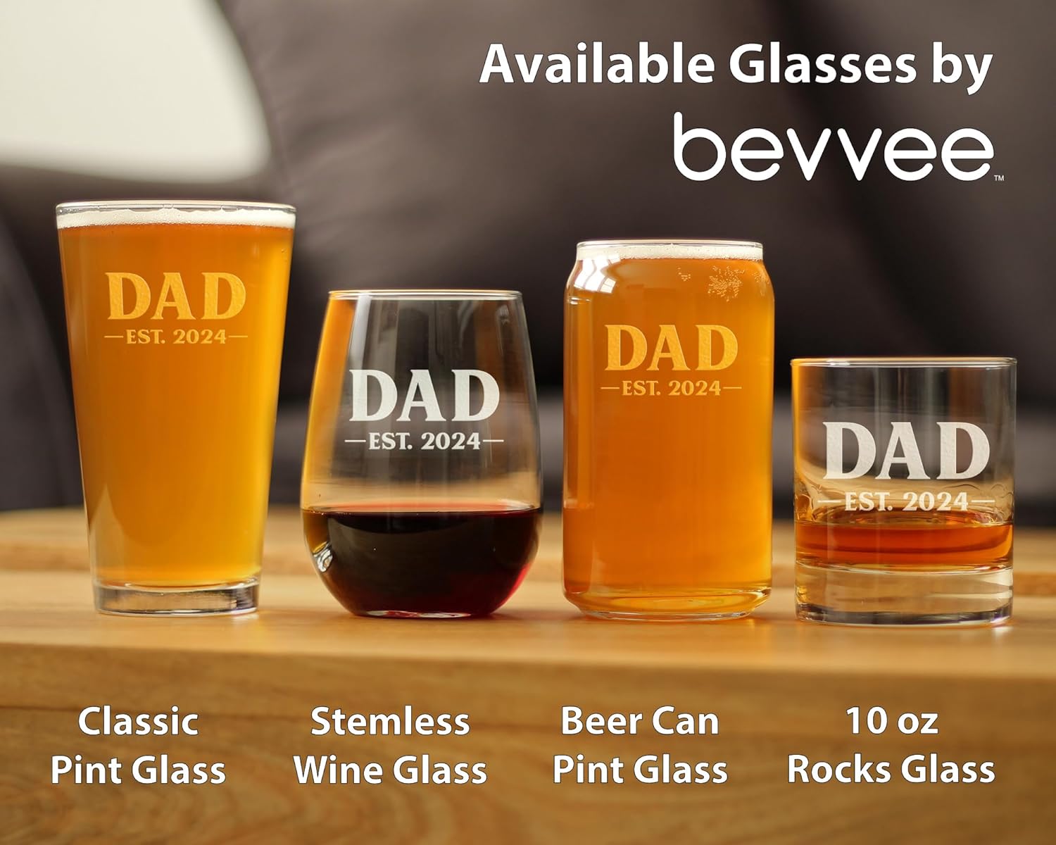 Dad Est 2024 – New Father Beer Can Pint Glass Gift for First Time Parents – Bold 16 Oz Glasses