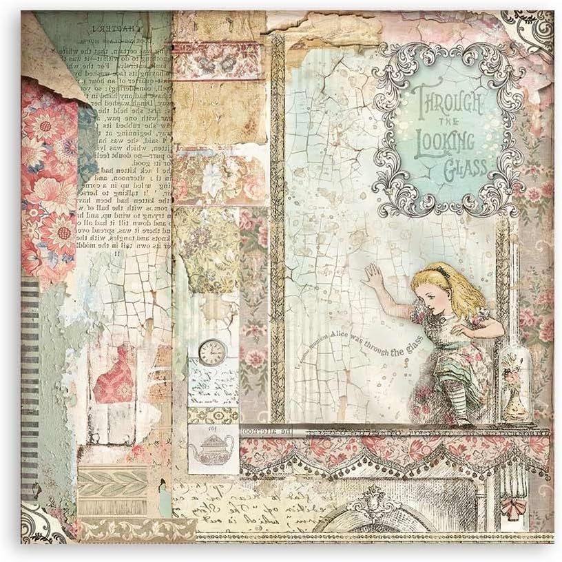 Stamperia International Mini almohadilla para álbum de recortes, doble cara, Alice Through The Looking Glass, 8 x 8 pulgadas, varios