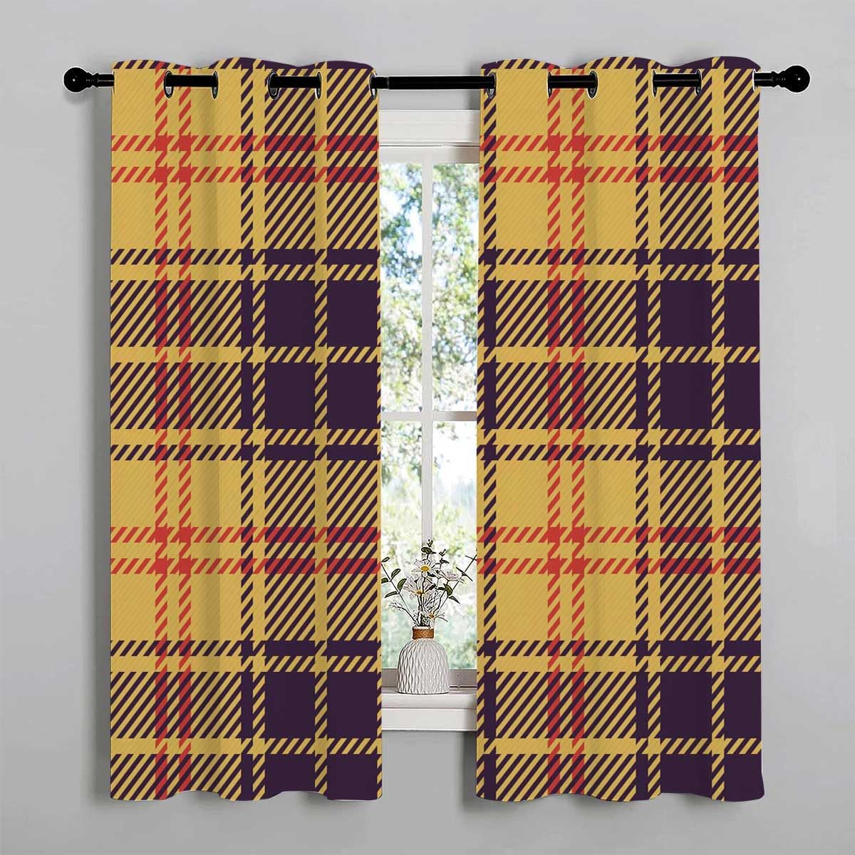 YANFENQI Cortinas para Habitacion Yellow Plaid Soundproof Blanket for Door Acoustic Blanket 55Inch Width by 55Inch Length,2 Panels
