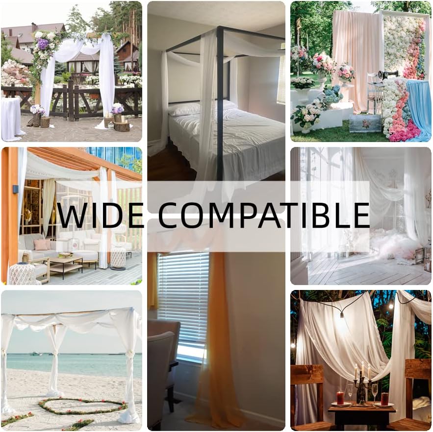 Bufanda blanca transparente para cama, cortinas de tul de 144 pulgadas de largo, cortinas de cama Tessie con cenefa, cortinas de dosel individual