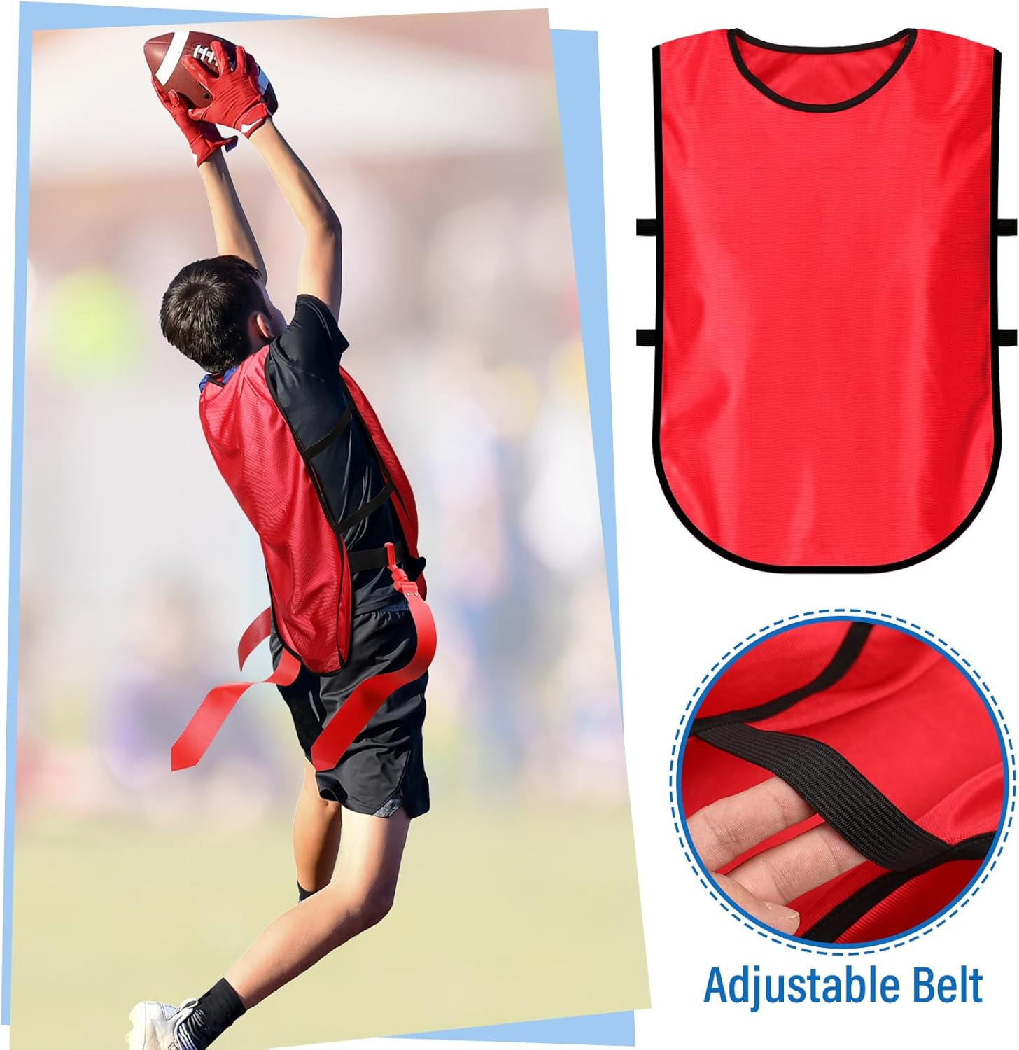 Newwiee Flag Football Set Includes 12 Belts,3 Flags Per Belt, 12 Scrimmage Vests 12 Cones and Bag