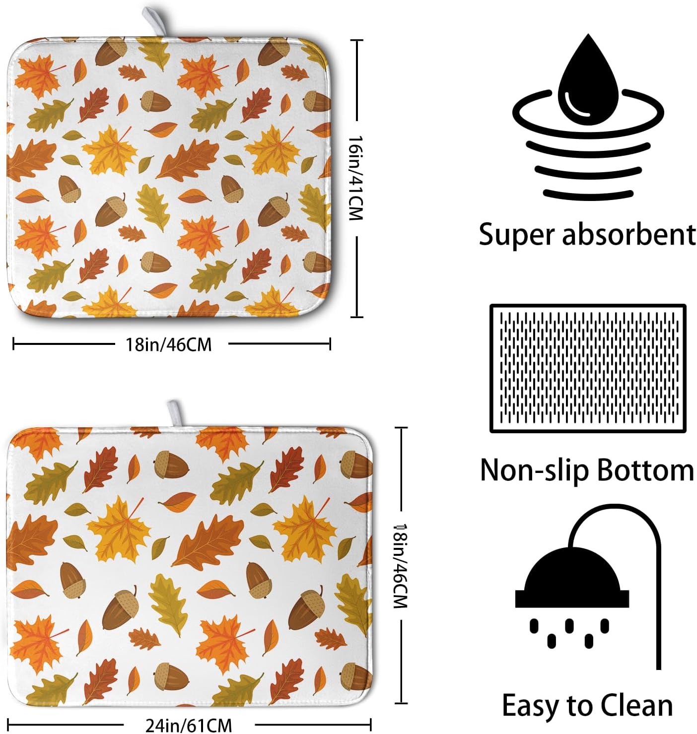 Kwlegh Tapete de secado de platos de hojas de otoño para encimera de cocina, tapete de secado de platos naranja de Acción de Gracias, tapete
