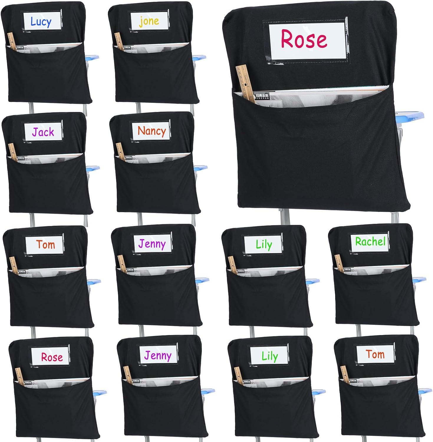 12 bolsillos de almacenamiento para sillas pequeñas de 14 pulgadas, bolsa para silla escolar, bolsillo para silla, bolsillo para silla de