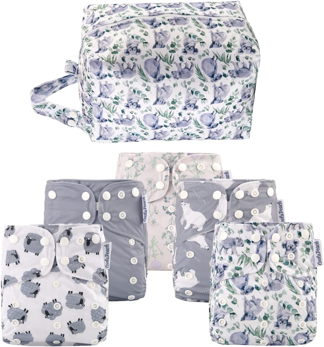 Pañales de tela lavables y reutilizables para bebés, talla única, con bolsillo ajustable, 5 unidades + 5 piezas de insertos de microfibra + una