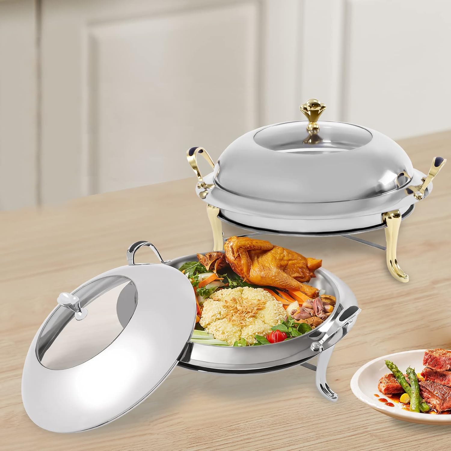 Catering – Juego de platos de acero inoxidable con tapa y rozaduras, 3.17 cuartos de galón, para bufé, fiesta, cocina, fiesta, comedor, bufé