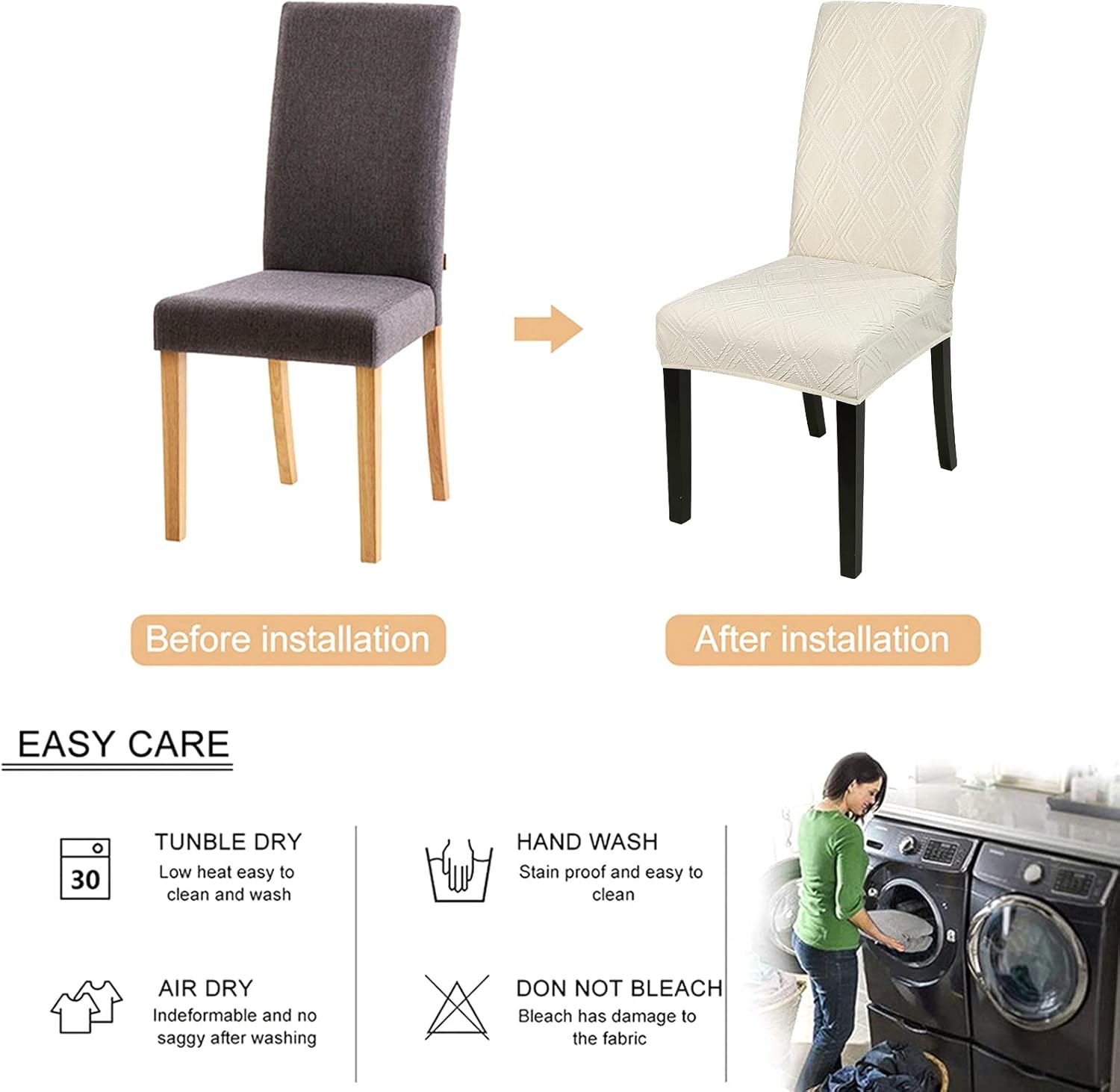 SearchI Juego de 4 fundas impermeables para sillas de comedor, fundas elásticas para sillas Parsons extraíbles, lavables, fundas protectoras para