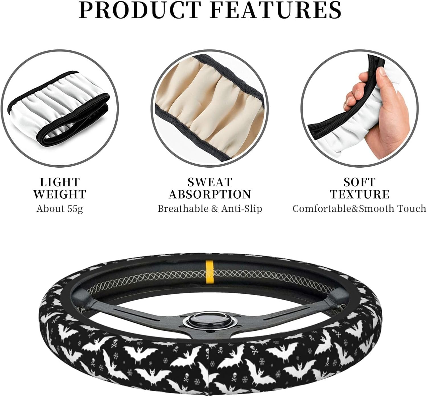 Funda universal para volante de Halloween de 15 pulgadas, accesorios de automóvil, protector para mujeres y hombres