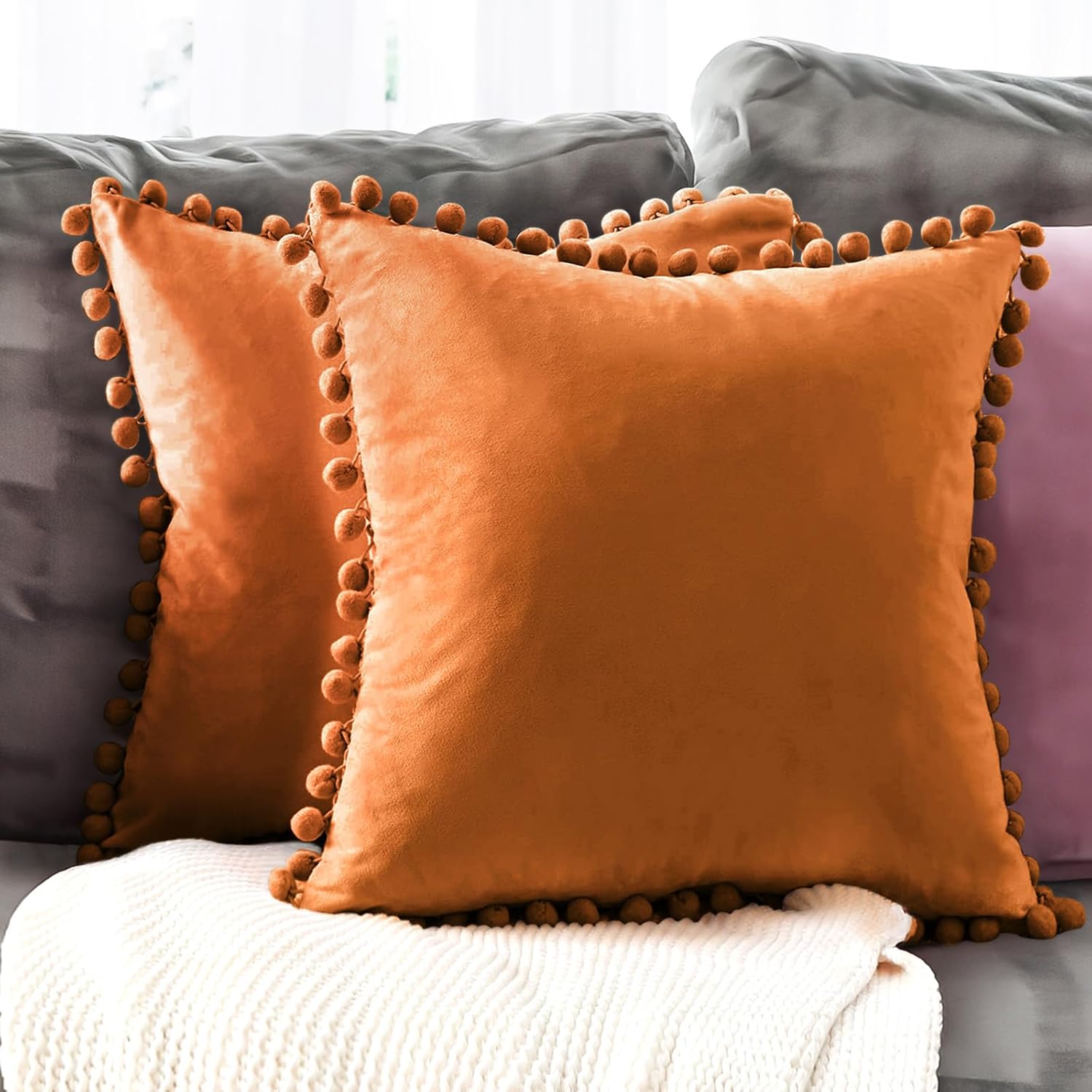 ARLTTH Juego de 2 fundas de almohada decorativas de terciopelo suave, fundas de cojín cuadradas sólidas para decoración del hogar, sofá, dormitorio,