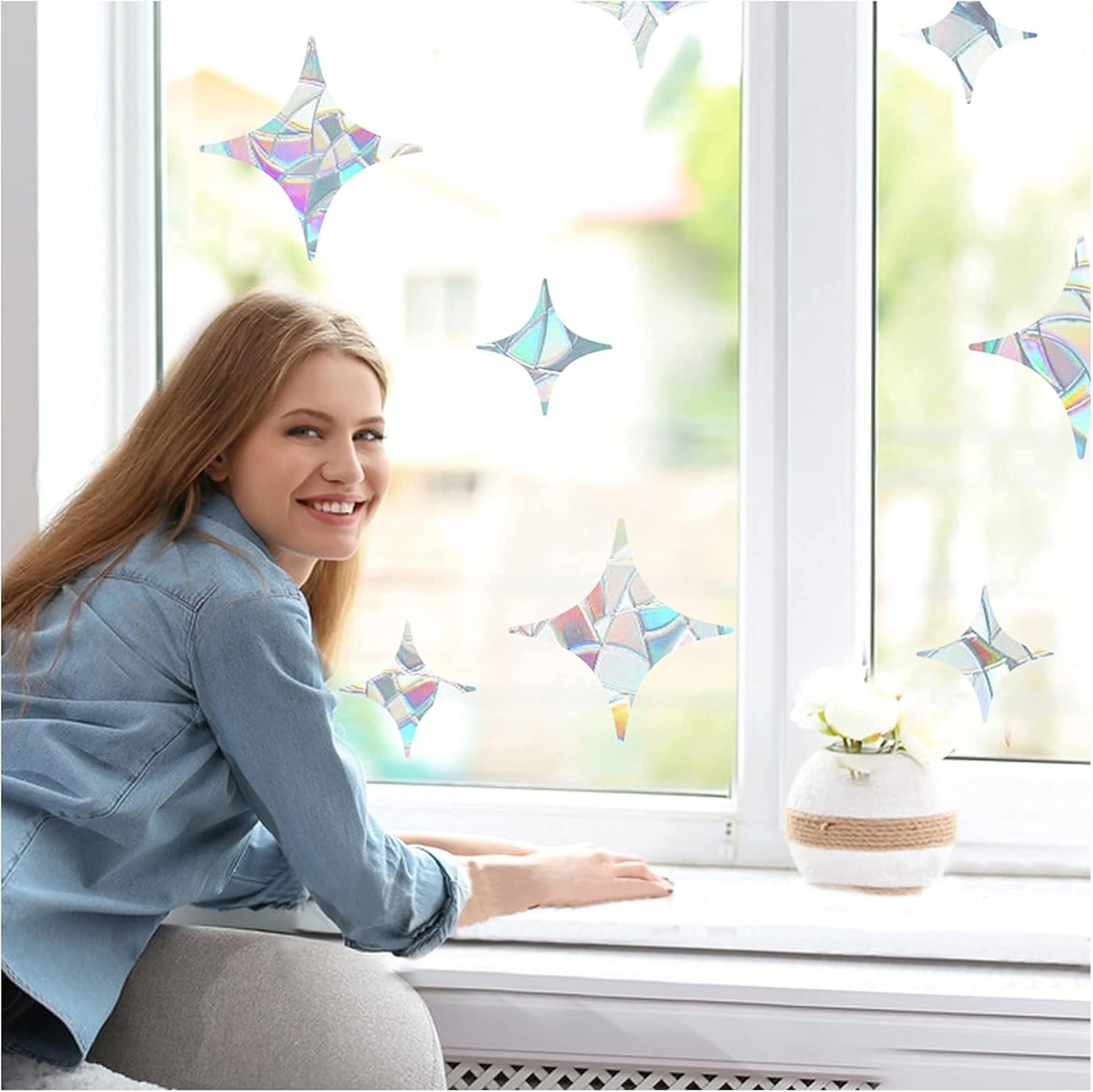GORGECRAFT 8 calcomanías estáticas de estrella para ventana, anticolisión, para evitar pájaros, calcomanías de alerta, no adhesivas, película de