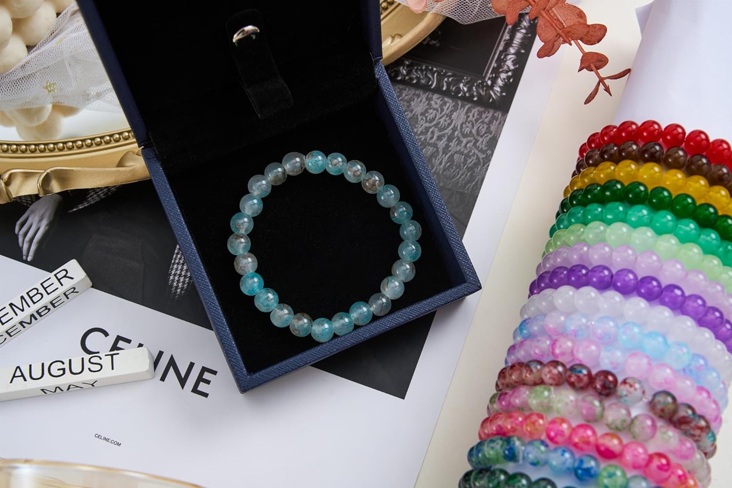 2 Pack More Than 1300PCS Round Glass Beads for Jewelry Making,48 Colors 8mm Crystal Beads for Bracelets Jewelry Making and DIY Crafts, 2 Box Round