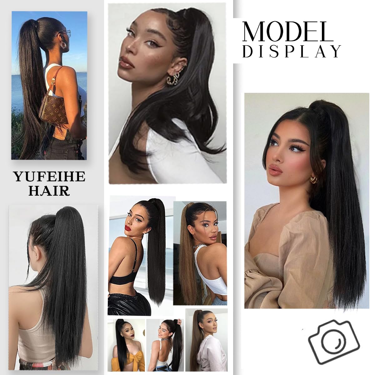 Extensiones de cabello falso largo y lacio, con clip de garra, para mujer, 22 pulgadas, 4.33 ozpaquete, extensiones de cabello de fibra sintética de