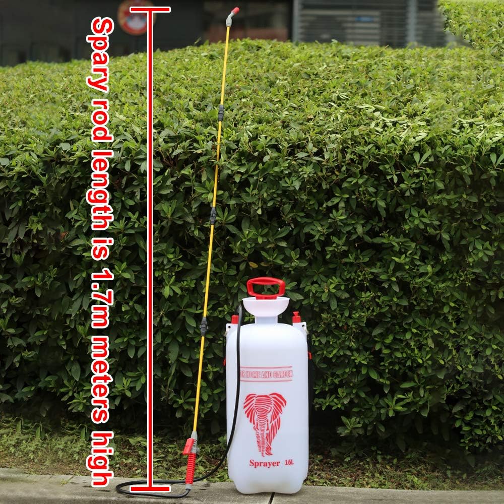 CLICIC Pulverizador portátil de 4 galones (16L) para césped y jardín con cuatro postes de pulverización con un total de 52 pulgadas de longitud
