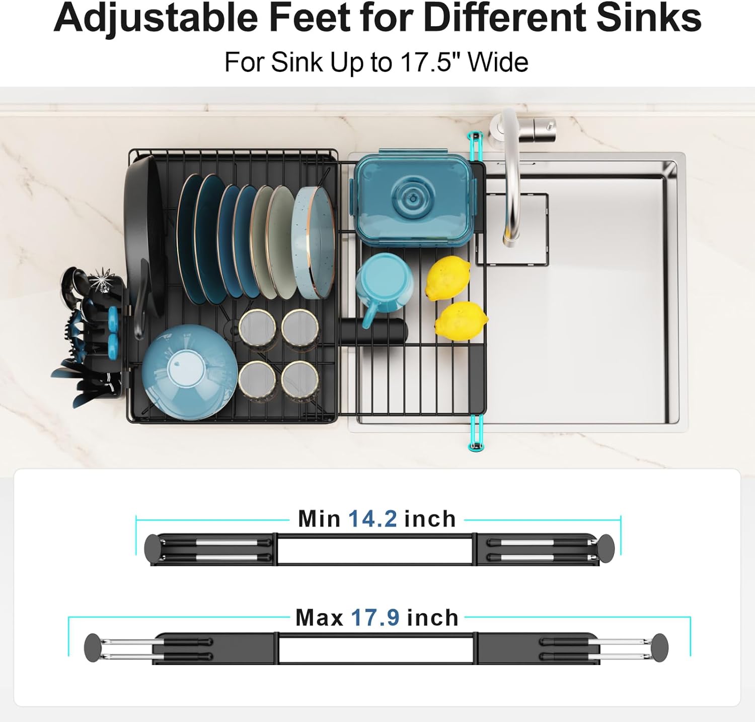 GSlife Escurridor de platos con escurridor  Escurridor de platos expandible 2 en 1 para encimera y fregadero de cocina, escurridor de platos de