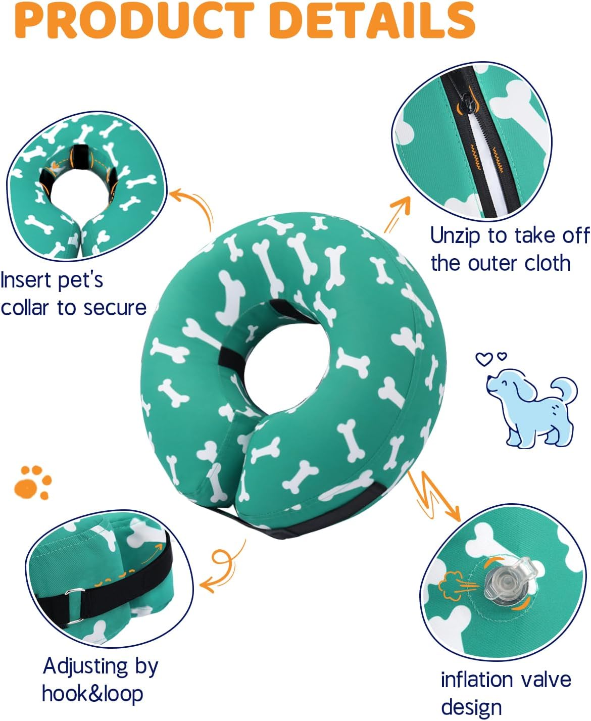 Supet Collar inflable de cono de perro alternativo después de la cirugía, collar de dona para recuperación de cuello de perro, collar E para