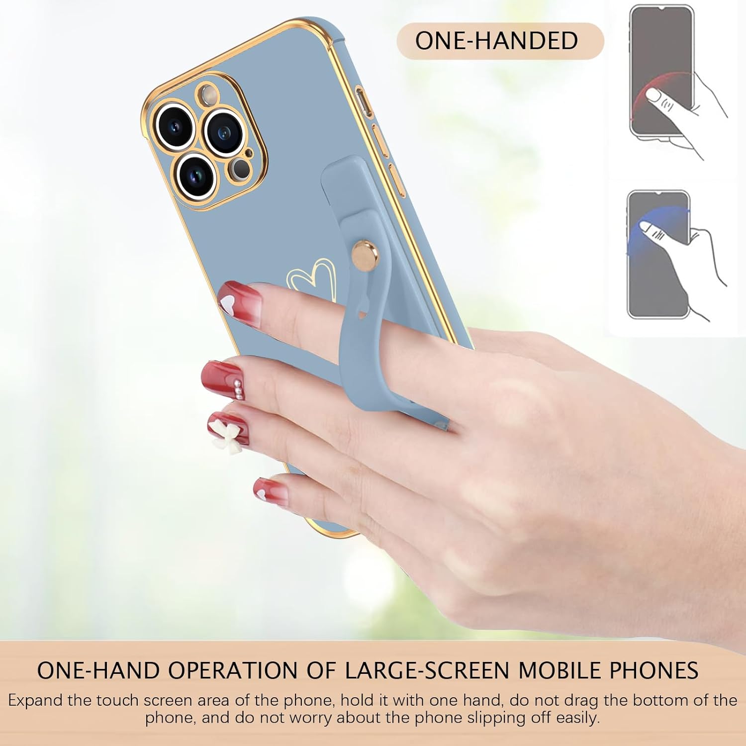 BENTOBEN Funda para teléfono iPhone 13 Pro Max, con correa ajustable con bonito corazón, soporte de soporte, a prueba de golpes, protección de TPU