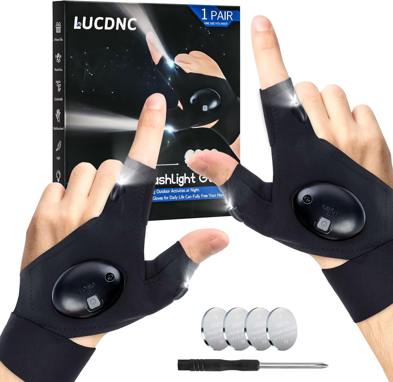Guantes de linterna LED para hombres, regalo para el Día del Padre, herramientas de luces manos libres, herramientas para pesca, camping,