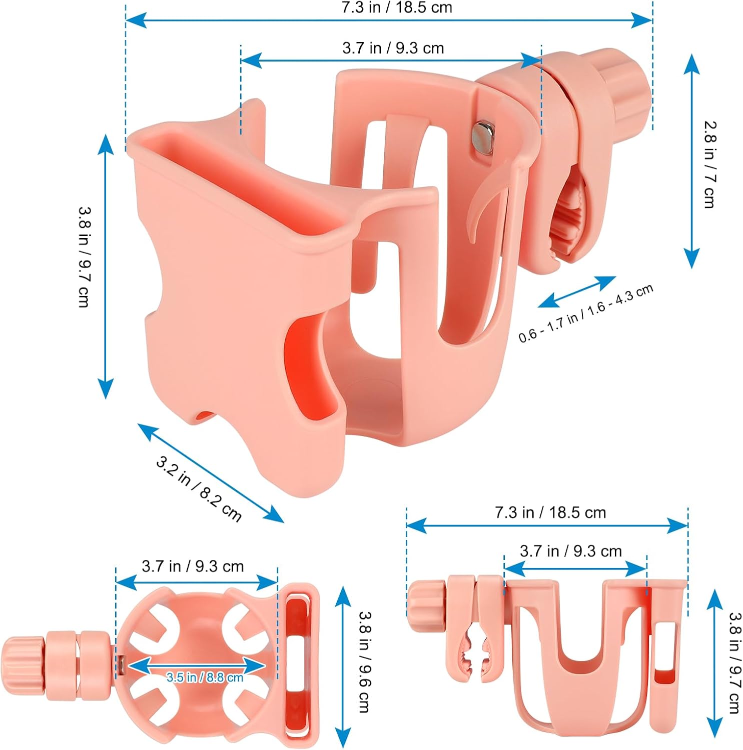 Accmor Portavasos 2 en 1 para cochecito con soporte para teléfono, portavasos para bicicleta, soporte universal para teléfono para cochecito,