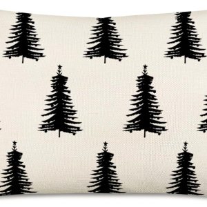 Fukeen Fundas de almohada de 12 x 20 pulgadas para decoración de árbol de Navidad con diseño de árboles de pino blanco y negro, fundas de almohada Fukeen Fundas de almohada de 12 x 20 pulgadas para decoración de árbol de Navidad con diseño de árboles de pino blanco y negro, fundas de almohada