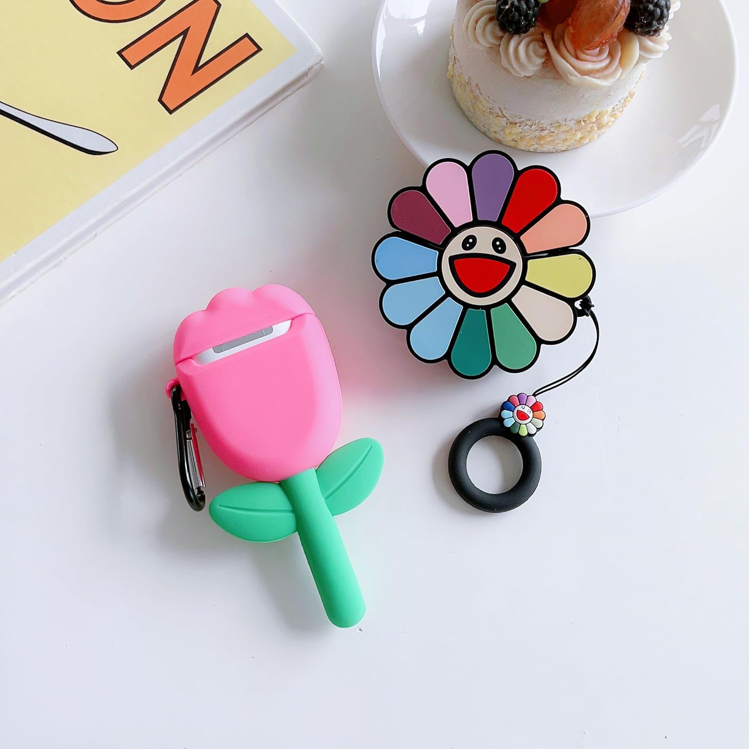 Paquete de 2Funda 3D con diseño de flores para Airpod 21, funda 3D para niños, niñas, adolescentes y mujeres, diseño de tulipán Kawaii + girasol,